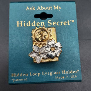 Sunshine Flowers Garden Theme Spring Pin Brooch Eye Glass ID Badge Holder NOS